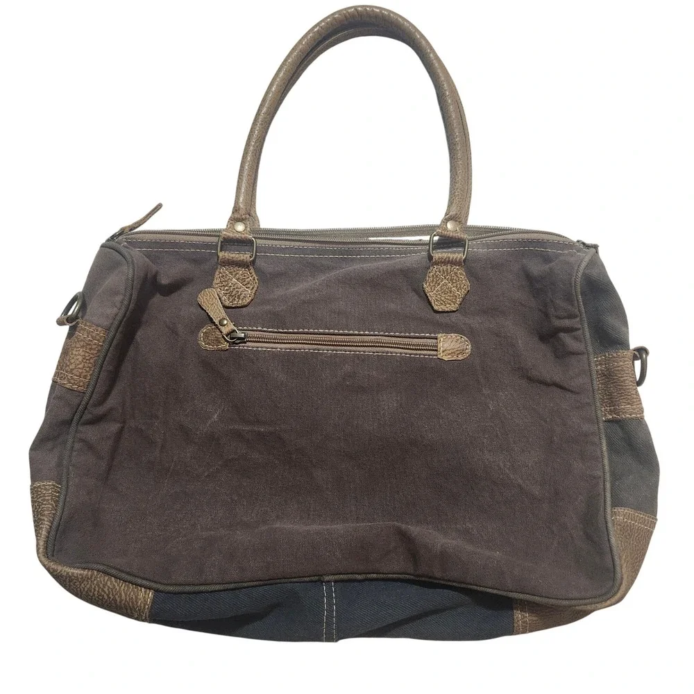 Myra Bag Amaryllis Upcycled Canvas & Cowhide Messenger Bag Rustic Western - Picture 2 of 13